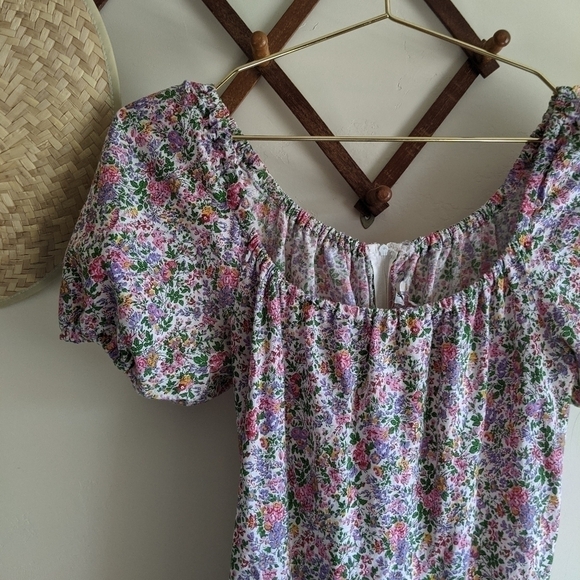 Vintage Floral Cottagecore Prairie Square Neck Puff Sleeve Maxi Dress - Picture 8 of 11